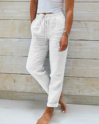 Javiera | Pantalón de lino con cinturilla elástica y diseño relajado