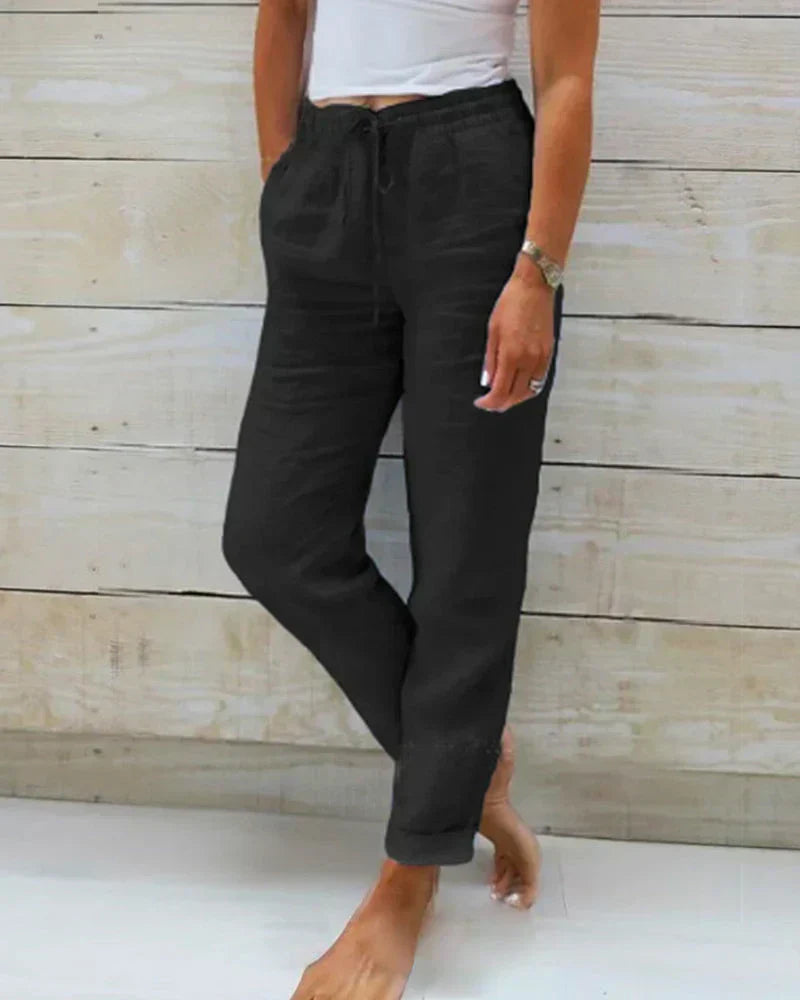 Javiera | Pantalón de lino con cinturilla elástica y diseño relajado