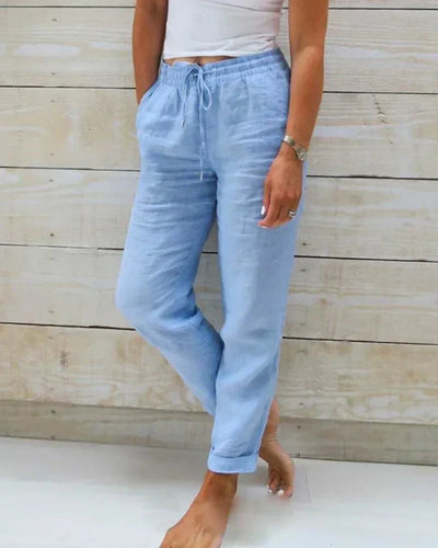 Javiera | Pantalón de lino con cinturilla elástica y diseño relajado