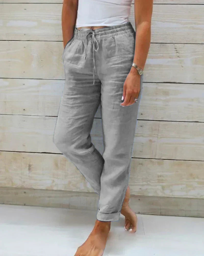 Javiera | Pantalón de lino con cinturilla elástica y diseño relajado