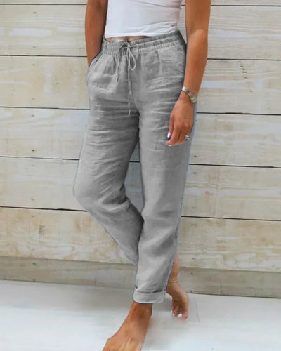Javiera | Pantalón de lino con cinturilla elástica y diseño relajado