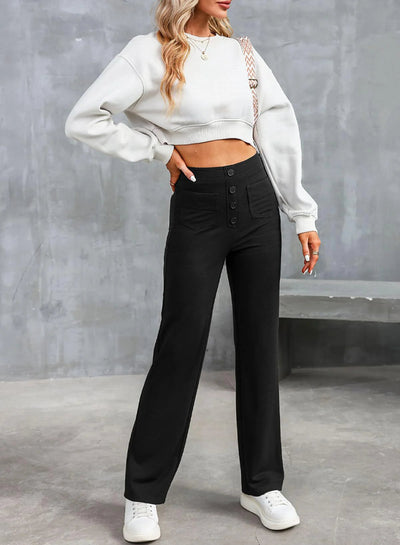 Paloma | Pantalón ancho de talle alto con botón decorativo