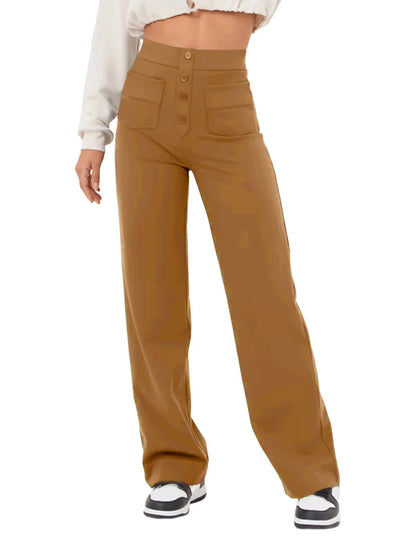 Paloma | Pantalón ancho de talle alto con botón decorativo