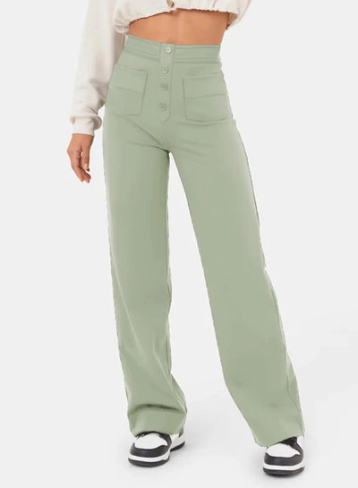 Paloma | Pantalón ancho de talle alto con botón decorativo
