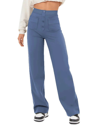 Paloma | Pantalón ancho de talle alto con botón decorativo