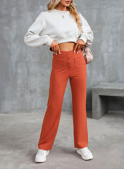 Paloma | Pantalón ancho de talle alto con botón decorativo